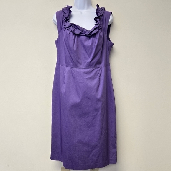 Elie Tahari Roxanna Poplin Ruffle Neck Trim Dress Prism Lilac 14 - Picture 3 of 15
